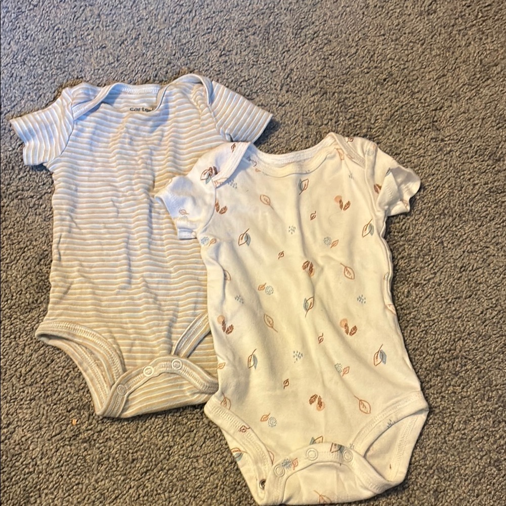Carter's Striped and Leaf Print Bodysuits - Blue and White